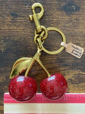 Gold Cherry Keychain with Red Glitter Cherries